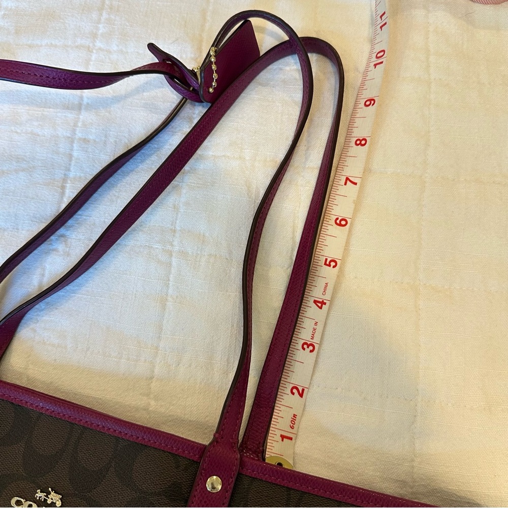Coach Reversible City Tote In Signature Canvas  Dark Brown and Magenta - Picture 15 of 16